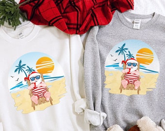 Santa on the Beach Tropical Christmas Sweatshirt, Santa in Sunglasses  Beach Sweat Shirt, Coastal Christmas Beach Vacation Sweatshirt
