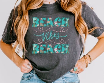 Beach Vibes Tropical Comfort Colors Crop Top Shirt, Tropical Beach Letter Beachy Cropped Tee, Beach Oversized Crop Top T-shirt