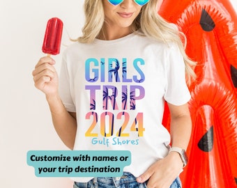 Girls Trip 2024 Custom Personalized Shirt, Tropical Beach Vacay 2024 Girls Trip  T-shirt, Girls Beach Vacation Custom Destination Shirt 2024