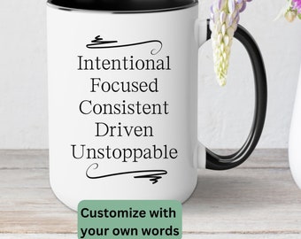 Custom Personalized Words of the Year Coffee Mug, Intentional Motivational Inspirational Words 15oz Ceramic Accent Mug, Inspirational Gift