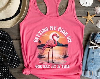 Pink Flamingo Workout Beach Tank Top for Women, Tropical Pink Flamingo Getting My Pink On Fitness Tank Top, Flamingo Gift for Mom Tank Top