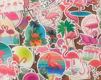 Pink Flamingo  Sticker Set of 25 or 50, Waterproof Stickers Beach Summer Stickers For Water Bottles Laptop Scrapbooking Luggage Crafts