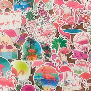 Pink Flamingo  Sticker Set of 25 or 50, Waterproof Stickers Beach Summer Stickers For Water Bottles Laptop Scrapbooking Luggage Crafts