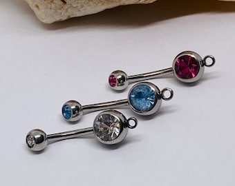 Add a Charm Crystal Belly Button Ring, Pink Blue Clear Crystal Jewel Belly Button Ring - 14g, Navel Ring  Make Your Own Gem Belly Ring