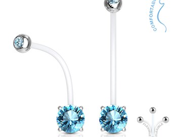 Aqua Crystal, Double Jeweled Pregnancy Belly Button Ring, Maternity Navel Ring