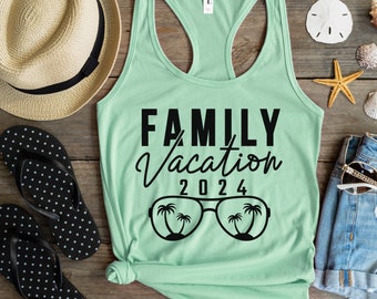 Family Vacation 2024 Causal Workout Tank Top for Women, Family Beach Vacation Tank Top, Beach Vacay Sunglasses Palm Tree Tank Top