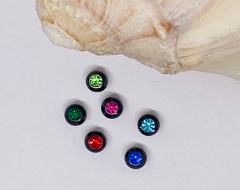 Belly Button Ring Replacement Ball Black Colored Crystal 5mm 14 gauge, belly button ring parts, navel ring replacement balls blue pink green