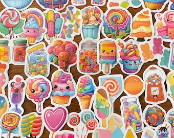 Colorful Candy Dessert Ice Cream Lollipop Stickers for Kids, Set of 25 or 50 Kids Decals for Crafts, Goody Bags, Party Favors Water bottles