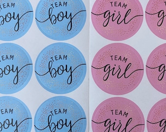 Team Boy Team Girl Gender Reveal Pink Blue Round Stickers, Gender Reveal Baby Shower Sticker Decal, Gender Reveal Cup Envelope Shirt Decals