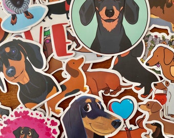 Dachshund Sticker Set of 50,  Adorable Wiener Dog Waterproof Decals, Dog Stickers for Water Bottles Laptop Scrapbooking Luggage Crafts