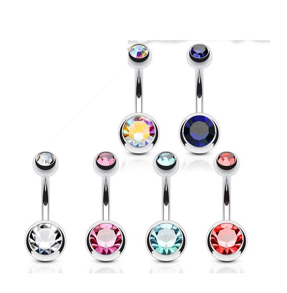 Belly Button Ring Discount Pack 6 Pack Double Jeweled Crystal