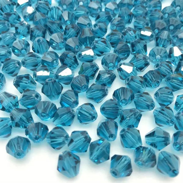4mm Deep Turquoise Austrian Crystal Element Bicone Beads,  Faceted Glass Crystal Spacer Beads For Jewelry Making