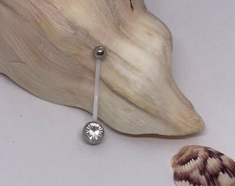Pregnancy Belly Button Ring Clear Crystal Jeweled Maternity Belly Ring Flexible PTFE Belly Button Ring  14g  Long Pregnancy Navel Ring