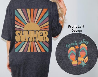 Summer Beach Vibes Front and Back Printed Softstyle shirt, Beachy Summer T-Shirt, Summer Beach Vacation Shirt Tee, Beach Vibes Short Sleeve