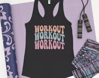 Womens Workout Racerback Tank Top, Retro Workout Ladies Fitness Exercise Racerback Slim Fit Tank Top, Gym Workout Tank Top for Women