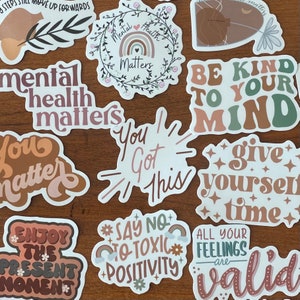 Mental Health Matters Kindness Positive Words Sticker Set of 25 or 50, Boho Style Waterproof Mindset Mental Health Positivity Decal Stickers