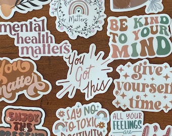 Mental Health Matters Kindness Positive Words Sticker Set of 25 or 50, Boho Style Waterproof Mindset Mental Health Positivity Decal Stickers