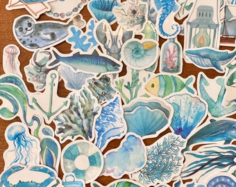 Ocean Animal Stickers Set of 50  Waterproof Vinyl Sea Life  Decals for Water Bottles Laptops  Decorative Beach Ocean Stickers  Party Favors