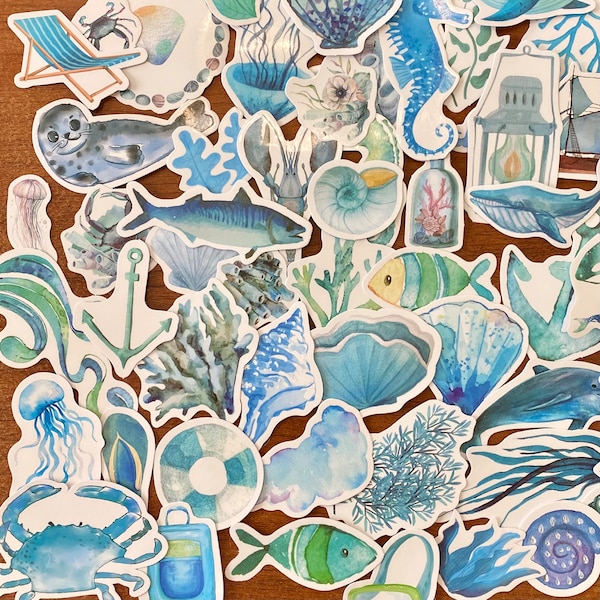 Ocean Animal Stickers Set of 50  Waterproof Vinyl Sea Life  Decals for Water Bottles Laptops  Decorative Beach Ocean Stickers  Party Favors