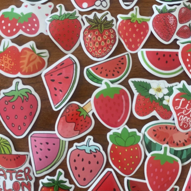 Watermelon Strawberry Stickers Red Fruit Summer Sticker Decals Set ...