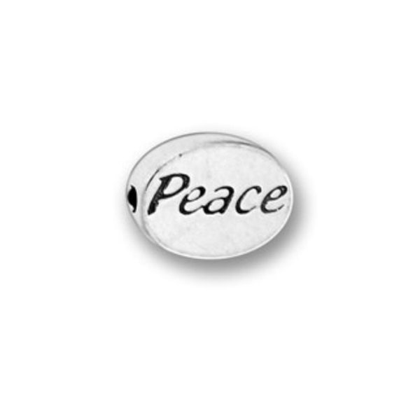 Peace Message Bead, Peace Word Bead, Silver Pewter Peace Bead for Bracelet Making