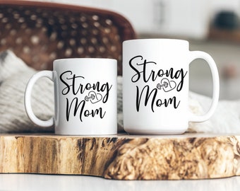 Coffee Mug for Strong Mom, White Coffee Cup for Strong Fit Mom, 11oz or 15oz Mug for Mom, Gift for Weight Training Fitness Mom, Fit Mom Mug