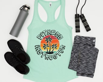 Fitness Instructor Beach Palm Tree Workout Tank Top,  Fitness Exercise Gym Tank Top, Ladies Beachy Workout Tank, Fitness Instructor Gift