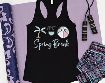 Spring Break Graphic Tropical Workout Tank Top for Women, Beachy Fitness Tank Top, Spring Break Tank Top, Black White Spring Break Tank Top
