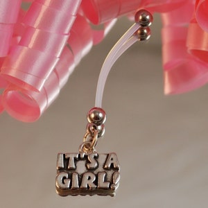 ITS A GIRL Pregnancy Belly Button Ring, Flexible Maternity Belly Button Ring, Long Belly Button Ring for Pregnancy, PTFE image 2