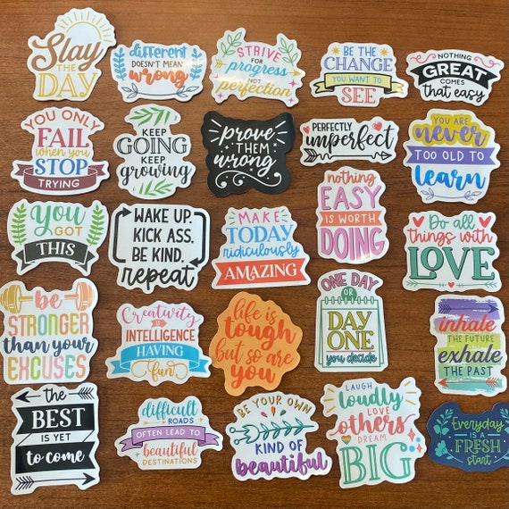 Inspirational Motivational Encouragement Quote Stickers Set of 25 or 50, Waterproof Vinyl Motivating Planner Water bottle Craft Card Decals