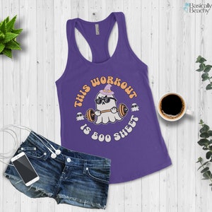 Funny Halloween Ghost Workout Tank Top for Women,  This Workout is Boo Sheet Humorous Gym Fitness Womens Fall  Tank Top