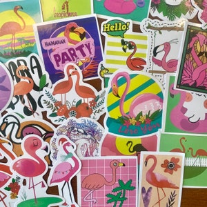 Pink Flamingo Cartoon Stickers, 50 Waterproof Vinyl Flamingo Summer Decals For Water Bottles  Scrapbooking Party Favors, Stickers for Girls