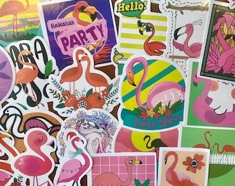 Pink Flamingo Cartoon Stickers, 50 Waterproof Vinyl Flamingo Summer Decals For Water Bottles  Scrapbooking Party Favors, Stickers for Girls