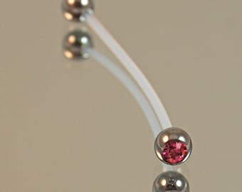 Pregnancy Belly Button Ring, Minimalist Belly Ring - Pink Crystal Balls, 5mm, Maternity Belly Button Ring, Long Fliexible Pregnancy Piercing
