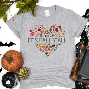 It's Fall Y'all T-shirt, Fall Leaves in the shape of a Heart It's Fall Yall Tee,  Unisex SoftStyle T-shirt, Love Fall T-shirt, Gift For Her