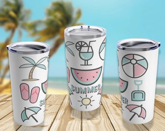 Summer Favorites Stainless Steel Tumbler 20oz, Beach Tropical Vacation Hot Cold Beverage Tumbler With Lid, Summertime Cup Gift