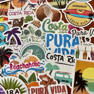 Pura Vida Costa Rica Tropical Sticker Set of 25 or 50, Waterproof Vinyl Tropical Costa Rica Decals  for luggage, water bottles, crafts