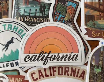 California Themed Sticker Set of 55, Waterproof California City Decals San Diego Los Angeles, California Landscapes Vacation Stickers