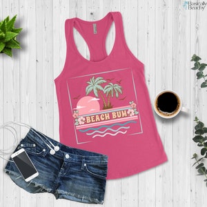 Womens Beach Bum Tropical Workout Casual Racerback Tank Top, Retro Vintage Beach Bum Fitness Tank Top, Exercise Beach Tank Top, Beach Vacay