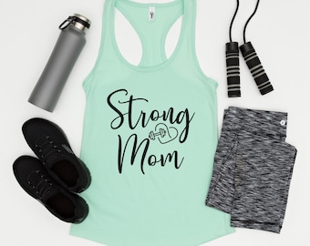 Strong Mom Fitness Gym Tank Top, Strong Fit Mother Workout Racerback Tank Top, Fitness Tank for Mother, Strong Mom Gift, Strong Mom Shirt