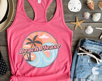Beach Please Womens Workout Tank Top, Racerback Tank , Beach Please Tropical Shirt, Vacation Summer Tank Top