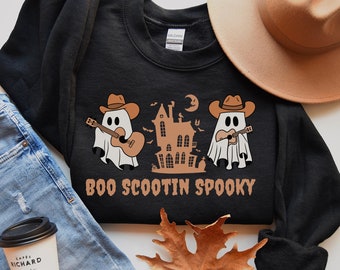 Boo Scootin Spooky Ghost Sweatshirt,  Western Halloween Sweat shirt, Cowboy Ghost Spooky Shirt, County Halloween Shirt, Halloween Gift