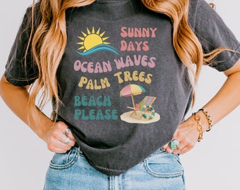 Beach Day Summer Vacation Boxy Crop Top Graphic Tee, Comfort Colors Retro 90s Style Beachy Crop Top Tee T-Shirt, Beach Vacay Crop Top Tee