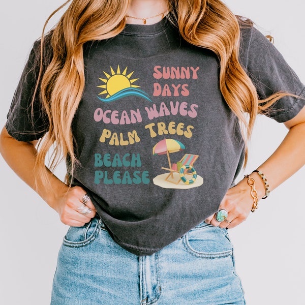 Beach Day Summer Vacation Boxy Crop Top Graphic Tee, Comfort Colors Retro 90s Style Beachy Crop Top Tee T-Shirt, Beach Vacay Crop Top Tee