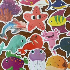 Sea Creatures Ocean Animal Fish Cartoon Stickers for Kids, Set of 25 or ...