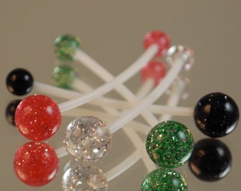 Maternity Belly Button Ring, Ultra Glitter Flexible Pregnancy Belly Button Ring, Long Belly Button Ring, Red, Green, Clear, Black Glitter