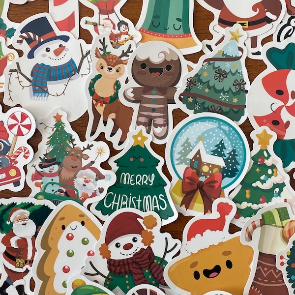 Christmas Vintage Cartoon Sticker Sets 25 or 50, Santa Snowman Christmas Tree  Decals for Kids, Waterproof Vinyl Decals for Waterbottles