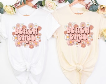 Beach Babe Shirt Boho Beach Babe Daisy Vintage T-shirt, Beach Boho Floral Graphic Softstyle Tee, Beachy Vacation Shirt Women