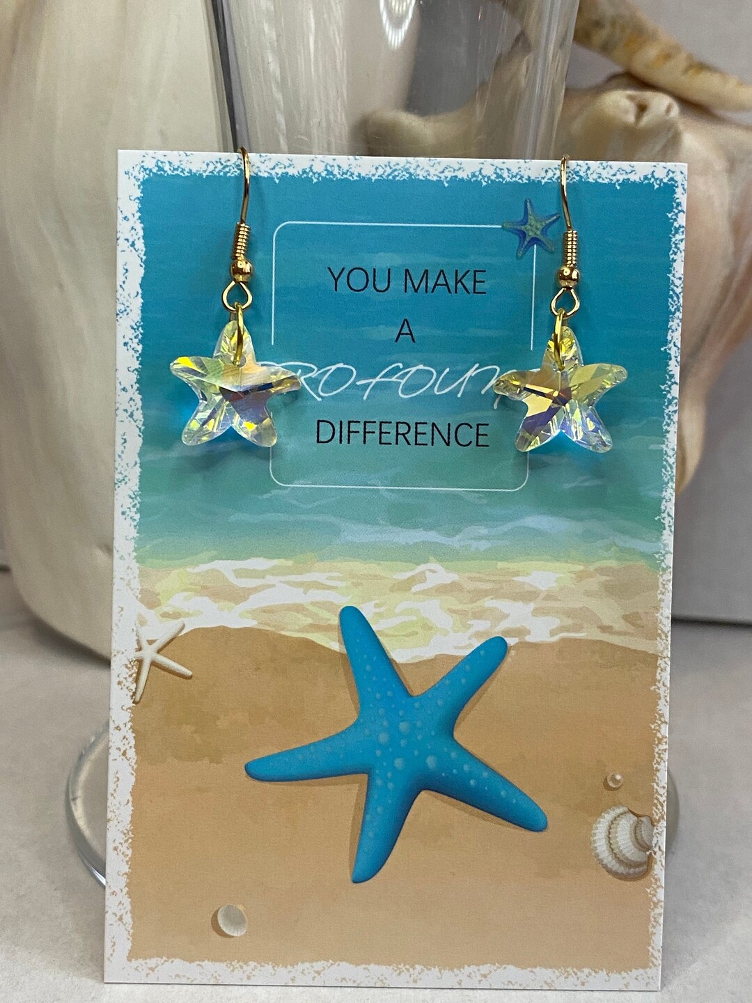 Crystal Starfish Earrings, Sealife Earrings, Beach Vacation Jewelry