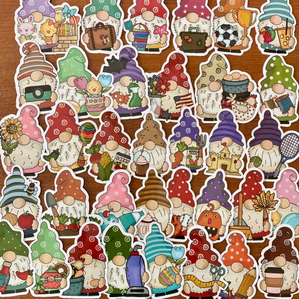 Gnome Sticker Set of 100 Cute Colorful Gnomes,  Waterproof Gnome Decals for waterbottles, laptops, phones, party favors, kids stickers